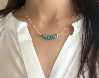turquoise necklace, beaded necklace, handmade jewelry, simple everyday jewelry, minimalist, turquoise beaded
