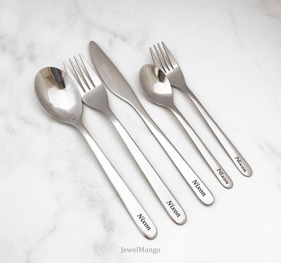 Personalized Spoon and Fork Set, Personalized Flatware Set, Dinner Set,  Custom Dessert Spoon, Custom Dessert Fork, Kids Name on Spoon Handle 