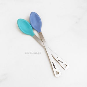 Personalized Baby Spoon set, perfect baby shower gift, new mom, baby feeding, baby blue set, white hot, New Baby Gift, Engraved Baby Spoon