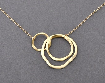 Triple Ring necklace in Gold  and Silver, Three Ring Necklace, Gold Linked Circles, Past Present Future, minimalist gold filled chain,