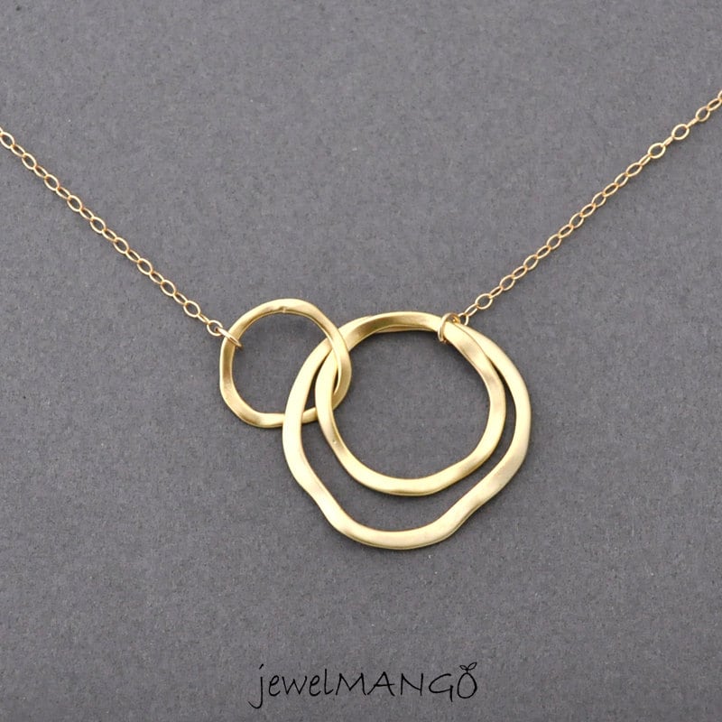 Gold Triple Rings Three Ring Necklace Gold Linked Circles | Etsy