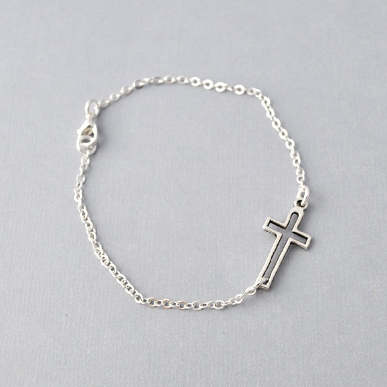 Silver Sideways Cross Bracelet Cross Horizontal Cross - Etsy