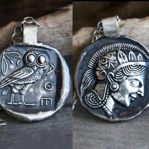 Athenian Owl museum replica, Goddess Athena pendant, Double sided ancient coin pendant, Grecian pendant, tetradrachm coin, Greek jewelry