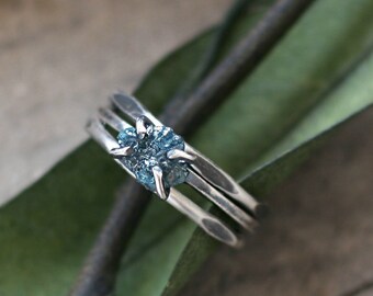 Raw diamond ring, uncut diamond ring, raw diamond engagement,  Blue diamond ring, rustic ring, alternative wedding ring, anniversary gift