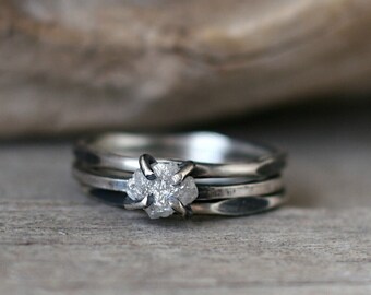 Clio ring - Raw white grey diamond ring, promise ring, engagement rings set, natural ring, alternative wedding ring, ethical stone ring