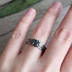 Black diamond ring, Raw diamond ring, rings set, rough black diamond, nature inspired, natureal wedding, promise ring, engagement, raw stone