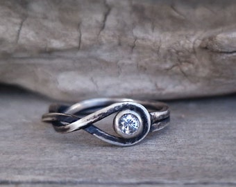 Natural Zircon  ring, raw diamond ring, engagement ring, black dark ring, alternative engagement ring, promise ring, bridal wedding ring