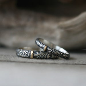 Medieval Sterling Silver Wedding / Promise Rings Set, 18K Gold Accent ...