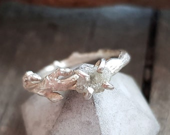 Raw diamond ring, twig diamond ring, , woodland ringengagement ring, elf ring, elvish ring, uncut diamond ring, promise ring, rough diamond