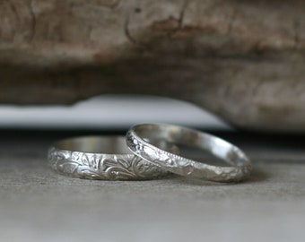 Anillos de boda de estilo antiguo, anillos de boda reliquia, anillos de pareja de estilo victoriano, bandas de plata de ley 925, conjunto de bandas, conjunto de anillos de boda