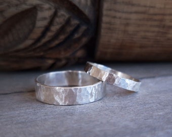 Organic wedding, His & Hers bands, Natural hammered wedding band, rustic wedding ring, man's ring, wedding band, engagement ring, unisex