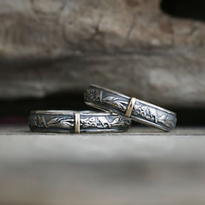 Ensemble d&#39;alliances médiévales / mariage : bagues en argent et en or, relique / bagues à motifs antiques d&#39;époque