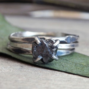 Black diamond ring, raw black diamond ring, diamond ring, engagement ring, promise ring, wedding ring, rings set, rustic