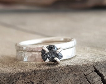 Black diamond ring, Raw diamond ring, 3mm band ring, minimal ring, promise ring, raw stone engagement ring, raw stone, rough diamond