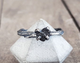 Black diamond ring, raw diamond ring, raw black diamond ring, Twig ring, twig diamond ring, engagement ring, elf ring, promise ring