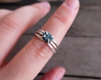 Anillo de compromiso, anillo de diamantes en bruto, anillo de diamantes en bruto, anillo de diamantes azules, anillo de diamantes sin cortar, anillo de compromiso de piedra en bruto, anillo de promesa