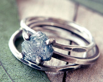 Raw diamond ring, Blue diamond ring, uncut diamond ring, raw stone engagement ring, promise ring, engagement ring, raw stone,something  blue