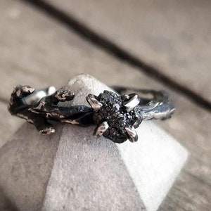 Raw black diamond ring, woodland ring, raw twig diamond, raw diamond engagement, Twig ring, rough diamond, promise, earthy ring, black