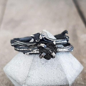 Black diamond ring, raw diamond ring, raw black diamond ring, Twig ring, twig diamond ring, engagement ring, elf ring, promise ring