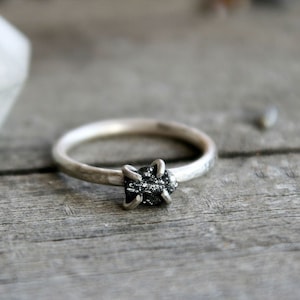 Raw black diamond ring, rough diamond ring, uncut diamond ring, minimalist diamond ring, girlfriend ring, hammered band ring, promise ring