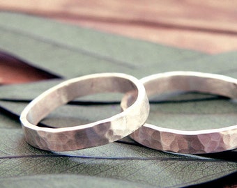 Organic wedding, His & Hers bands, Natural hammered wedding band, rustic wedding ring, man's ring, wedding band, engagement ring, unisex