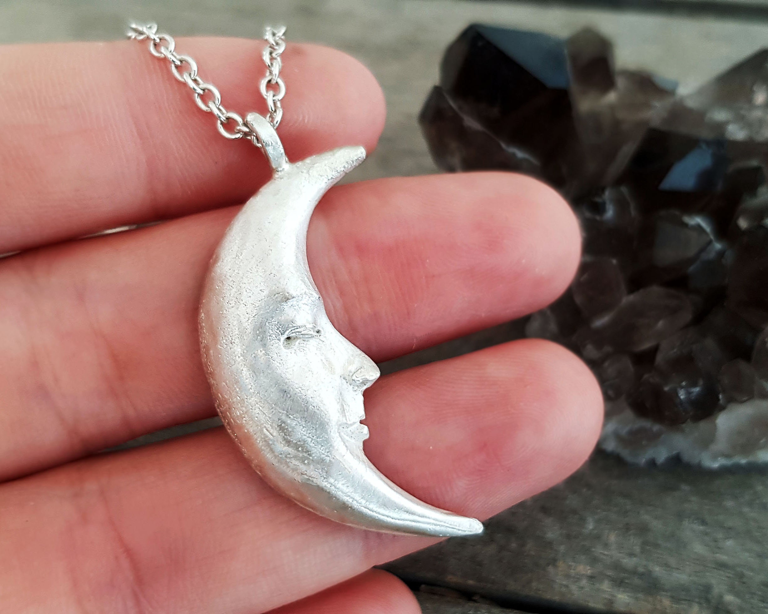 Crescent moon Half moon necklace in solid sterling silver Etsy