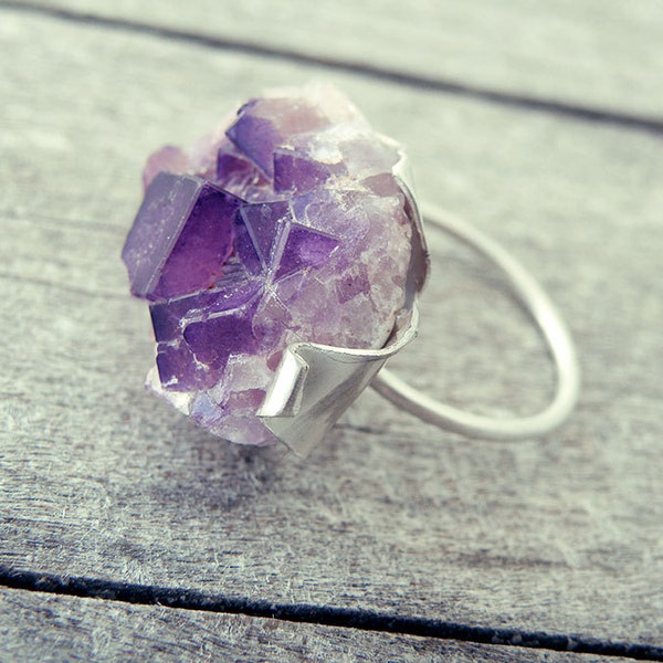 raw crystal ring, raw gemstone ring, fluorite ring, cluster ring, raw stone ring, sterling silver ring, crystal ring