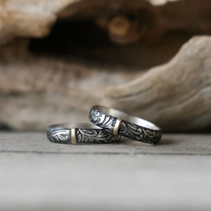 Medieval Sterling Silver Wedding / Promise Rings Set, 18K Gold Accent ...