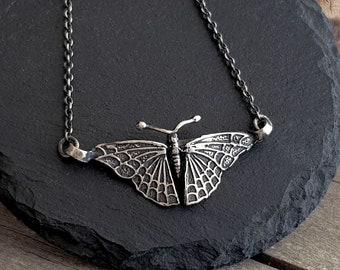 Moth necklace in solid sterling silver, art nouveau necklace, steampunk butterfly jewelry, antique butterfly, chain, vintage, mystical, goth