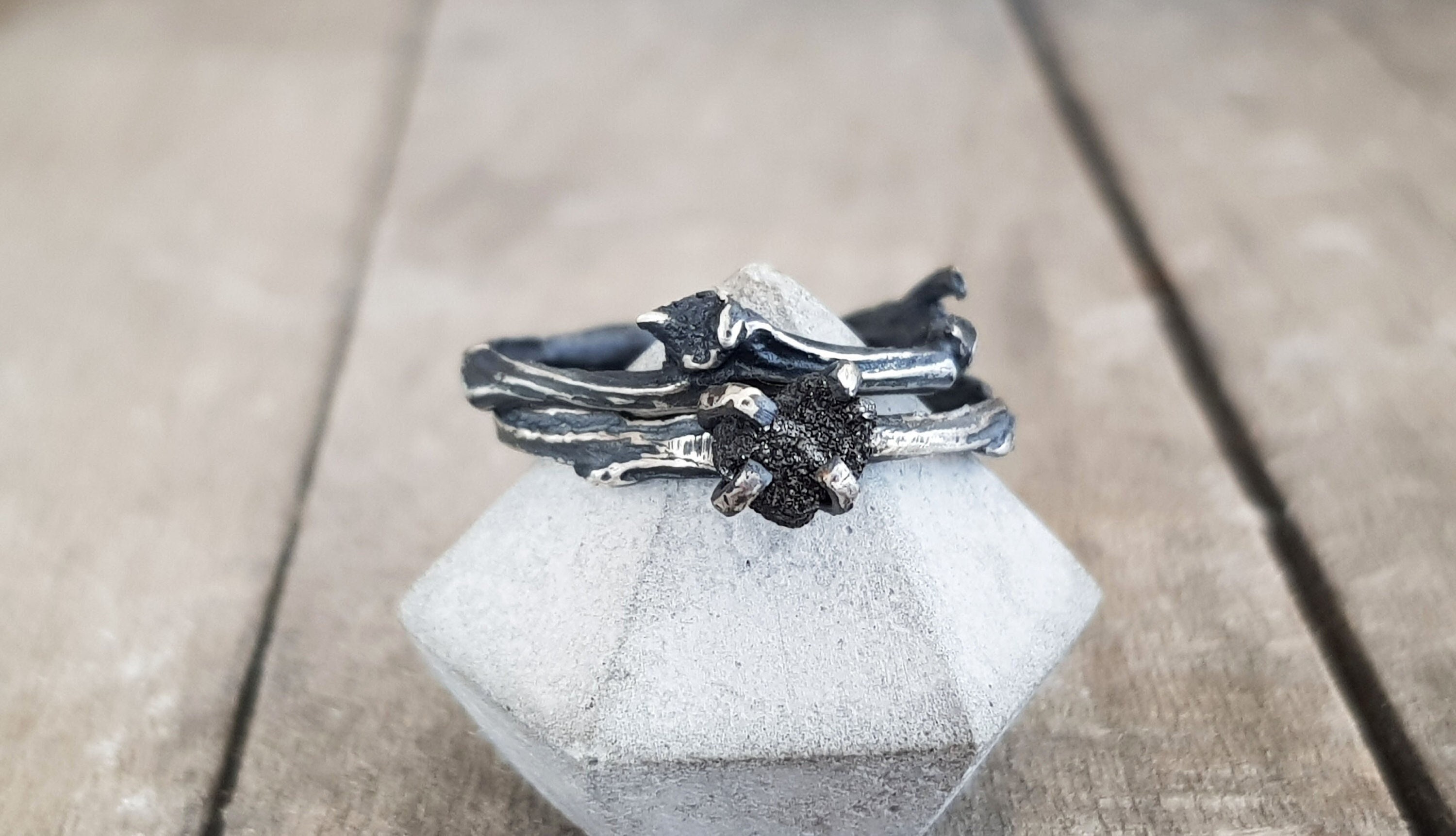 Sterling silver black diamond tension ring