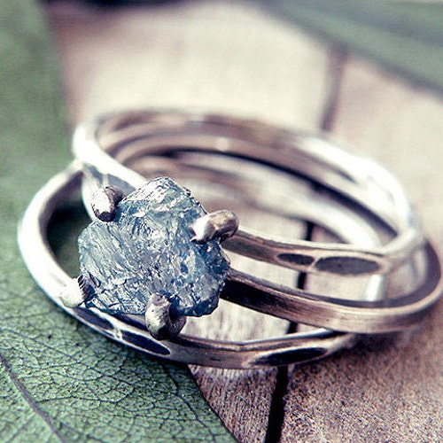 Bague Diamant Brut Bleu Naturel 1,50 Ct - Argent 925, Taille 7.5, Solitaire, Sans Conflit
