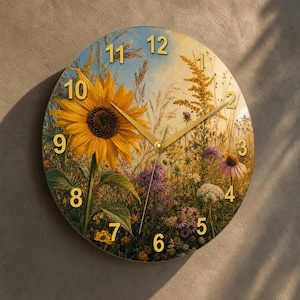 4mm Tempered Glass | Cottagecore Wildflower Wall Clock | Framed Meadow Art, Scratch Resistant