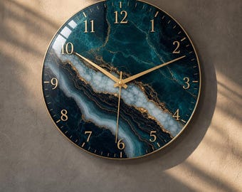 Modern Home, Marble-Inspired Tempered Glass Clock | Silent Quartz | Multicolor Art, 28-51 Cm