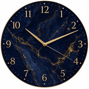 Horloge murale en verre marbré bleu marine et or, mouvement silencieux, décoration côtière moderne (28-51 cm)