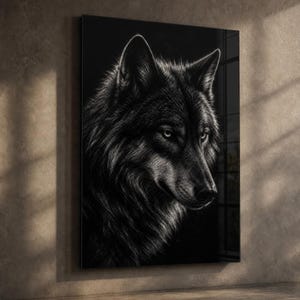 Vintage Inspired, Monochrome Wolf Portrait | 4Mm Tempered Glass | Cottagecore Wall Decor, Charcoal Artwork