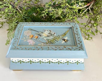 Hand-Painted Whimsical Jewelry Box | Upcycled Jewelry Chest, Keepsake Storage