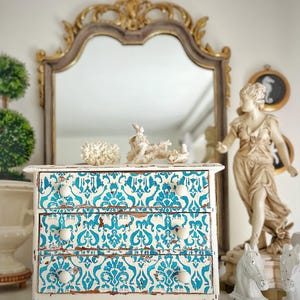 Vintage Mini Chest Of Drawers, Countertop Storage, Farmhouse Kitchen Kcup Storage, Chippy Cottage Tiny Handpainted Dresser