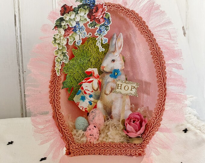 Vintage Style Easter Decor, Panoramic Easter Egg, Easter Diorama, Kitsch Retro Easter Display