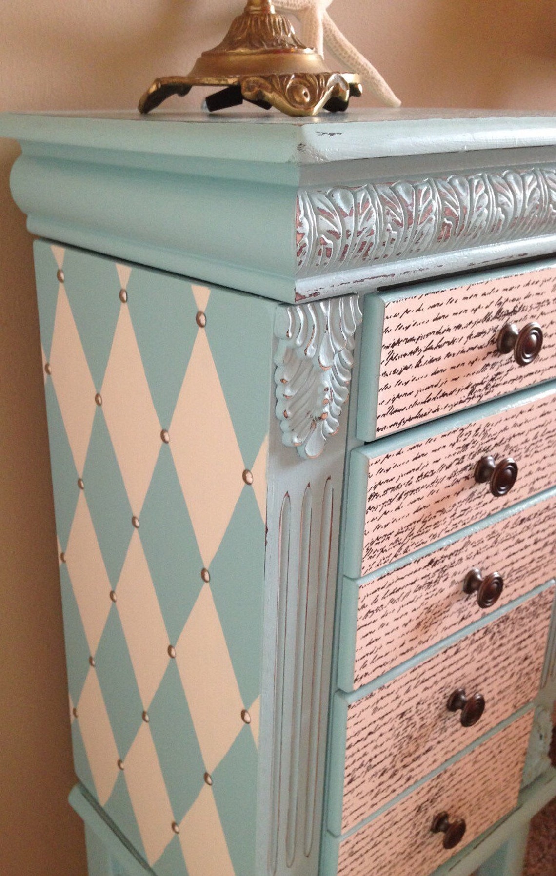 Large Upcycled Jewelry Armoire Hand Painted Painted Aqua Blue Etsy