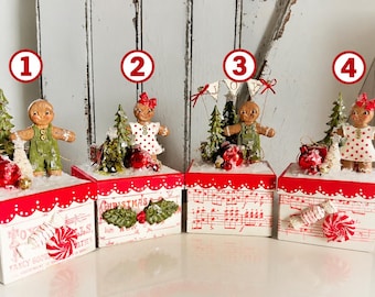 Hand-Painted Paper Mâché Christmas Boxes | Whimsical Gingerbread Scenes (7"x4")