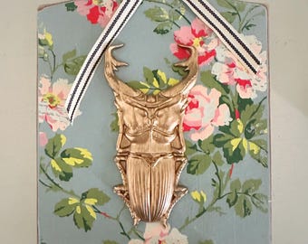 Rooster Plaque Cottagecore style Rose Chintz Art Kitchen Decor Wall Hanging