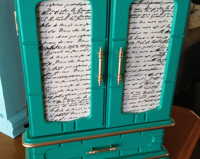Vintage Upcycled Jewelry Box Armoire Hand Painted Decoupaged Etsy