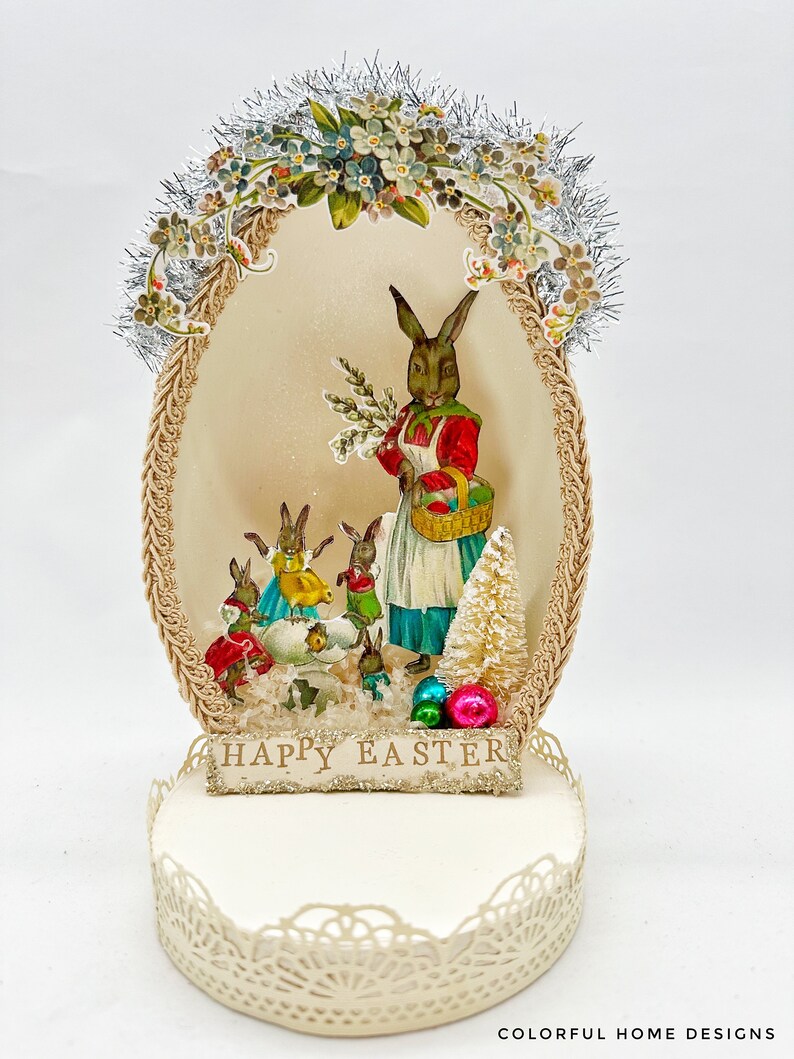 Vintage Style Easter Decor, Panoramic Easter Egg, Easter Diorama, Kitsch Retro Easter Display