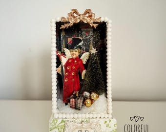 Christmas Assemblage  Handmade Victorian Vintage Style Holiday Diorama Shadow Box Christmas Scene Decor