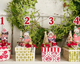 Hand-Painted Paper Mâché Christmas Box | Whimsical Holiday Keepsake (8"h x 4"w)