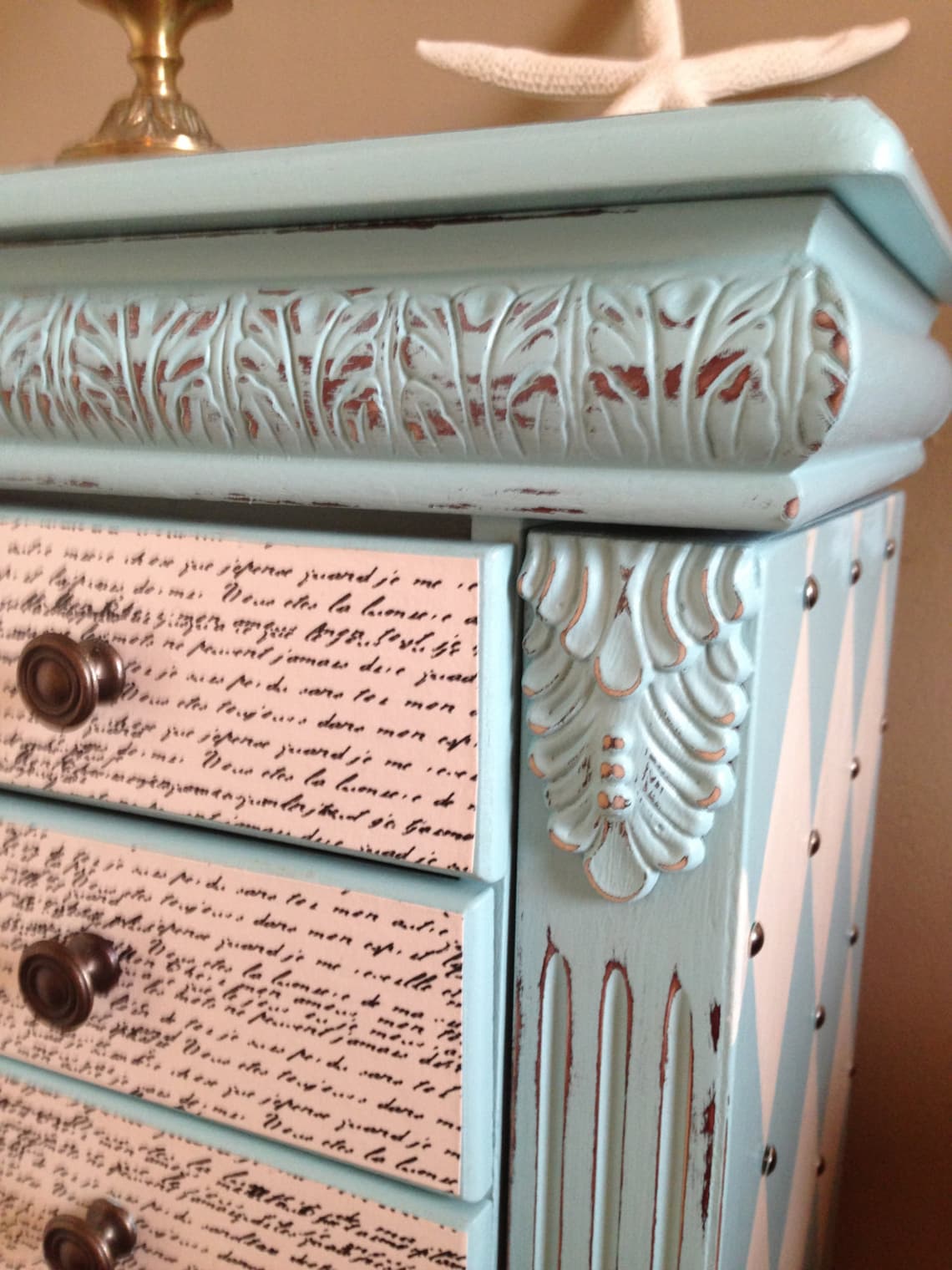 Large Upcycled Jewelry Armoire Hand Painted Painted Aqua Blue Etsy