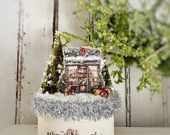 Handmade Christmas Village Diorama Gift Box - Vintage Holiday Decor