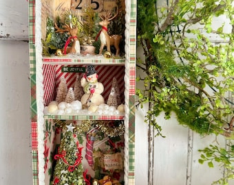 Vintage Christmas Shadow Box, Handmade 3-Tier Christmas Diorama, Whimsical Nostalgic Holiday Decor
