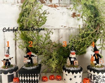 Handmade Halloween Pumpkin Assemblage Boxes — Vintage Primitive Halloween Decor