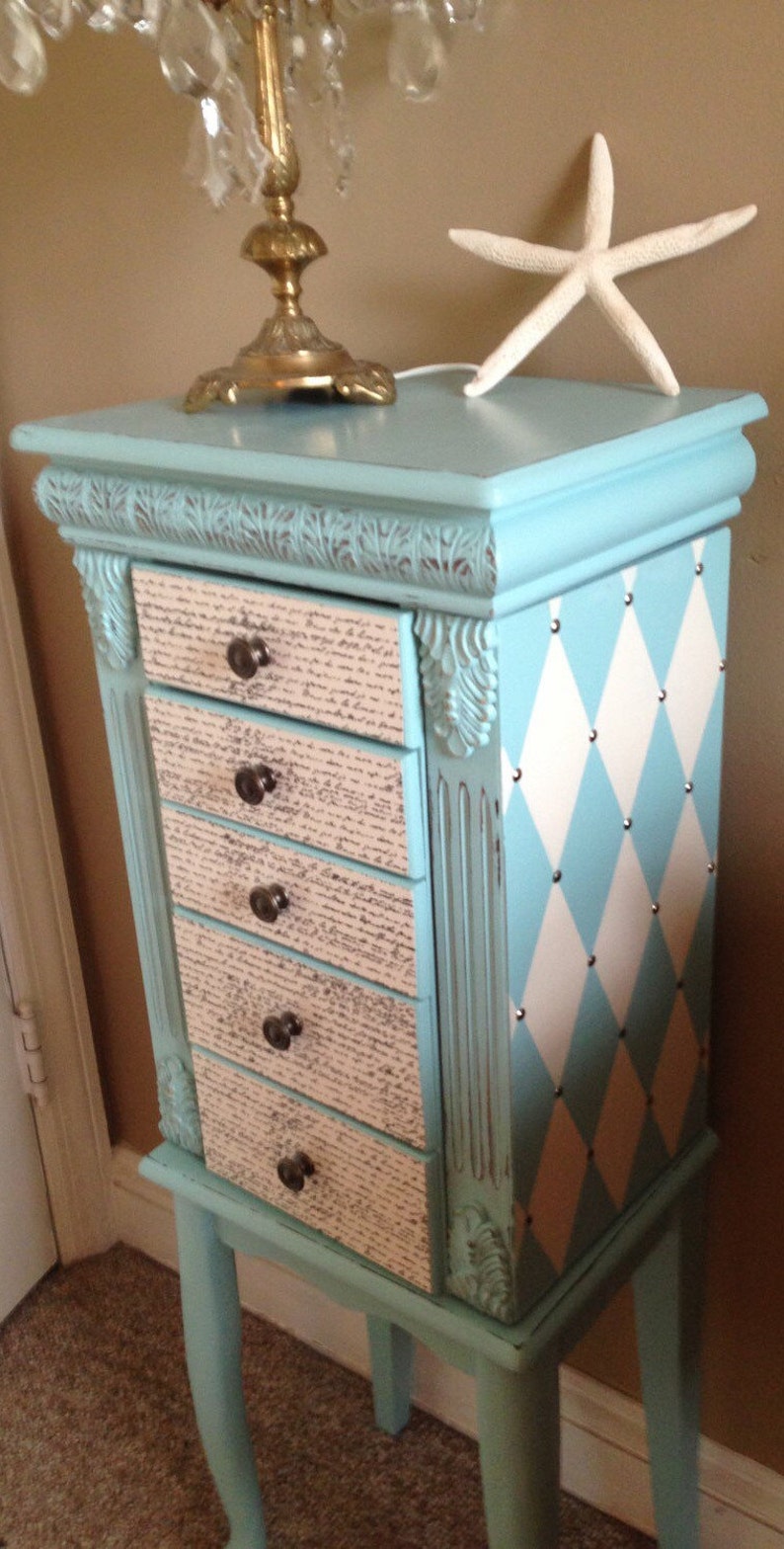 Large Upcycled Jewelry Armoire Hand Painted Painted Aqua Blue Etsy